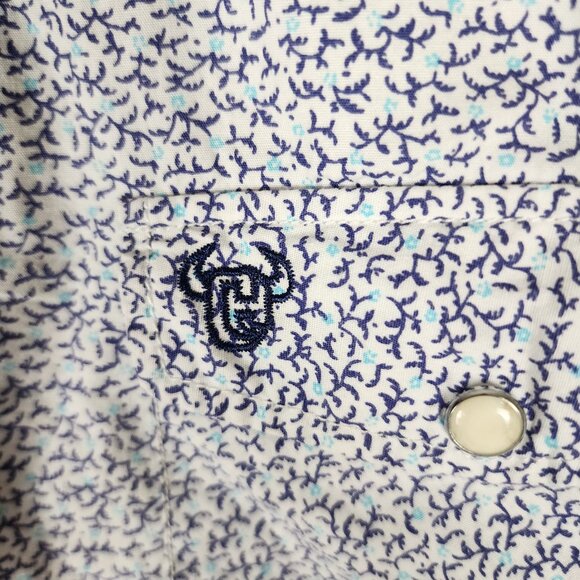 Cowboy Hardware Blue Floral 100% Cotton Pearl Snap Western Shirt - Picture 2 of 7